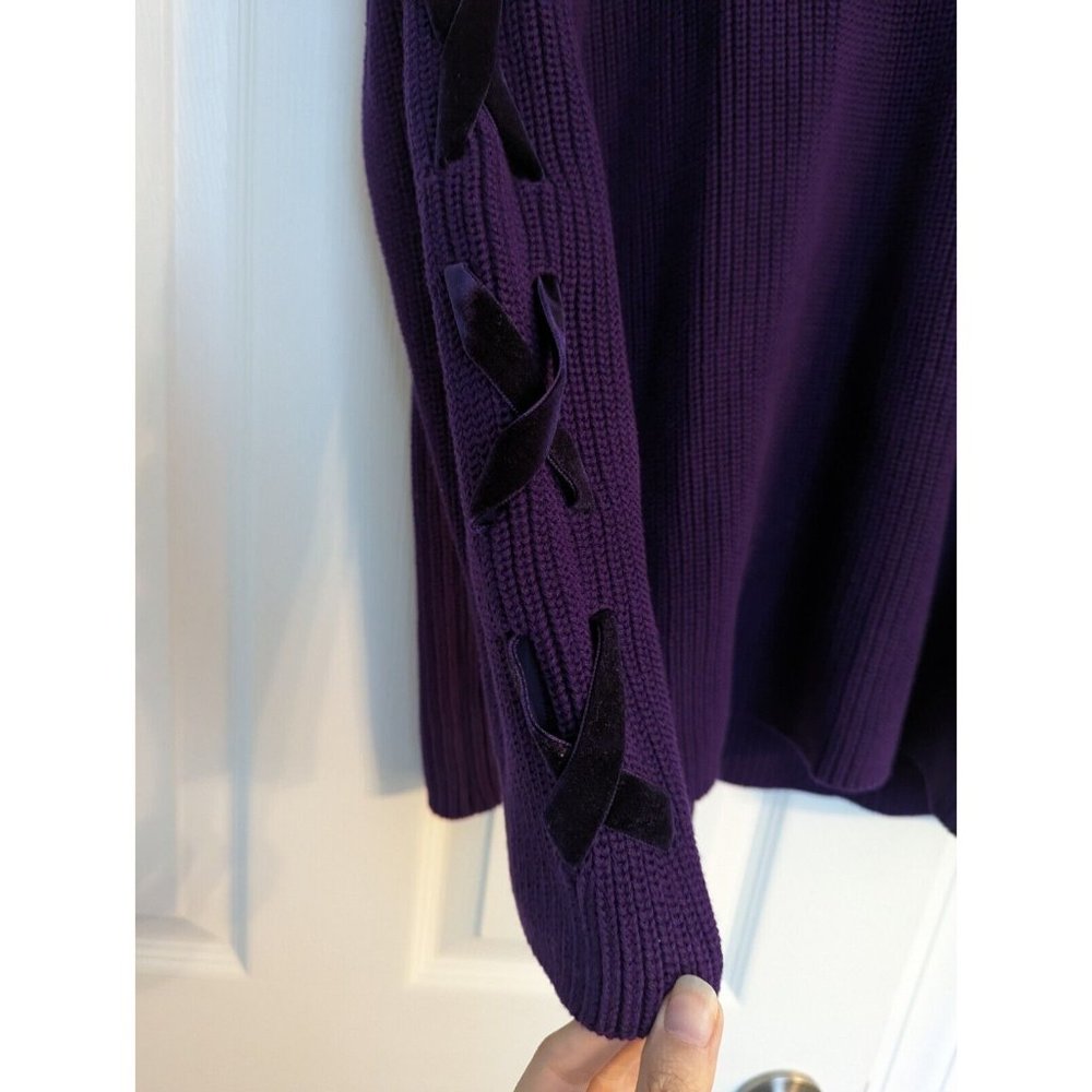 LRL Ralph Lauren Womens 2X Velvet Lace Up Sleeve Pullover Sweater Purple - Picture 4 of 9